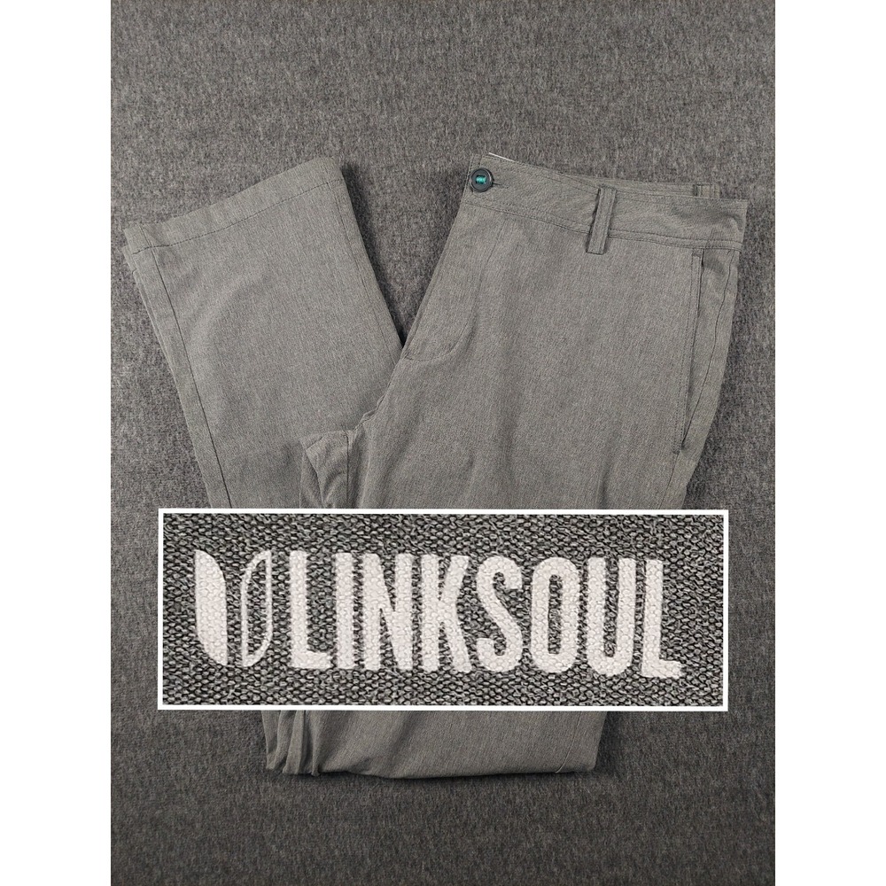 Linksoul Pants Mens 34R Gray Performance Golf Stretch Casual Slacks Chino EUC
